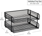 Mind Reader Stackable Paper Tray, Desktop Organizer, File Storage, Office, Metal Mesh, 13.5" L x 10" W x 7.25" H, 2 Pcs., Black