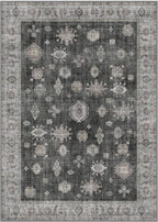 GENIMO 5x7 Area Rugs for Living Room, Machine Washable Non Slip Vintage Retro Rugs, Low Pile Lightweight Chenille Print Rug for Bedroom, Dining Room, Home Office, Charcoal
