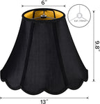 GOSO Black Scalloped Lamp Shades Set of 2 Medium Replac, Braids with Petal Edges,6×13×9.8 Inch Spider Lamp Shade for Table Lamp and Floor Lamps Easy Assembly, Modern Faux Silk Shades for Living Room