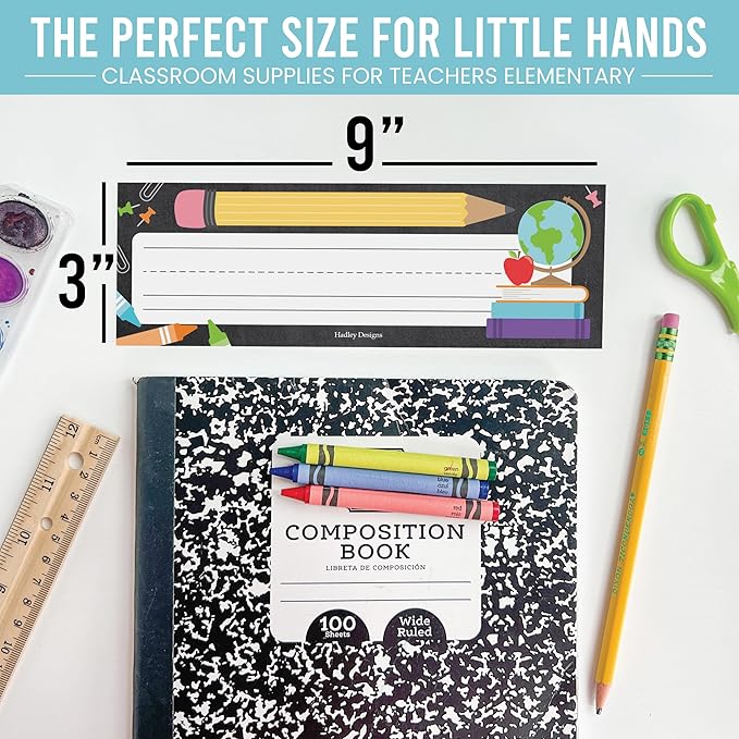 Desk Name Tags for Classroom -25 Student Name Plates for Classroom Kindergarten, Preschool, 1st, 2nd & 3rd Grade, 9x3 Teacher Nameplates for Student Desks & Cubbies, Chalkboard Nametags