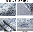 Rugcomf Runner Rug 2'6''x8' Hallway Washable Boho Soft Area Rug Non-Slip Faux Wool Vintage for Kitchen, Entryway, Laundry, Bedroom, Indoor (Grey and White)