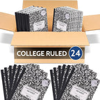 EPI 24 Pack College Ruled Composition Notebook Black - 200 Pages (100 Sheets), 9-3/4 x 7-½ - Classroom Back to School Supplies, Heavy Duty, Durable Hardcover Office Notebooks, Sewn