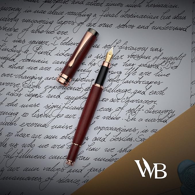 Wordsworth & Black Fountain Pen Gift Set, Includes Ink Bottle, 6 Ink Cartridges,Refill Converter, 4 Replacement Nibs, Luxury Bamboo, Journaling, Calligraphy, Smooth Writing Pens [Violet Wood]