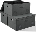 Graciadeco 75 Quarts Extra Large Decorative Storage Bins with Lids, 3 Packs Dark Gray Collapsible Storage Bins with Lids, Stackable Storage Bins Decorative Box Storage With Lid Extra Large