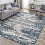GENIMO 4x6 Area Rugs for Living Room, Non Slip Machine Washable Modern Indoor Rug, Low Pile Lightweight Blue Print Rug for Bedroom Dining Room Home Office, Blue Ivory