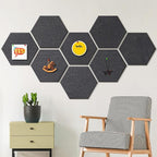 Fwpelt 12'' Large Hexagon Cork-Bulletin Boards for Walls, Self-Adhesive Modern Corkboard, Frameless Felt Pinboard, Prayer-Vision Pin Board for Office, Pack of 8 Hex Cork Tiles with 30 Pushpins