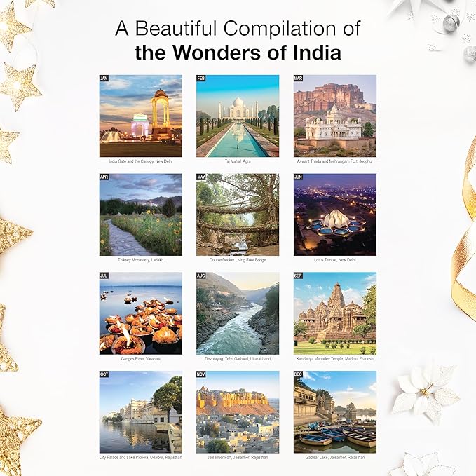 RED EMBER India 2026 Wall Calendar 12 Month | 12" x 24" Open | Thick & Sturdy Paper | Holiday Gift | Travel Calendar 2026