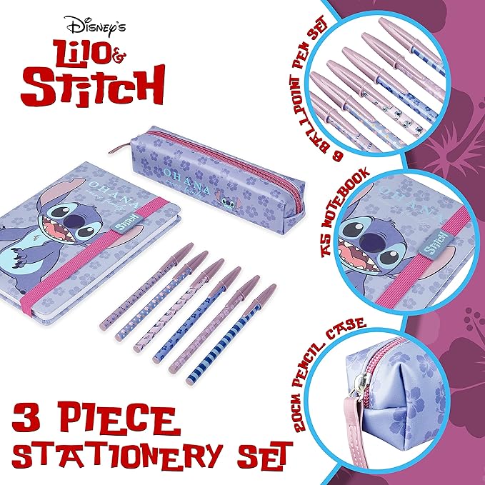 Disney Stitch Stationery Supplies Set Notebook Pencil Case & Ballpoint Pens or Notepad Coloring Pencils & Accessories for Home or Office
