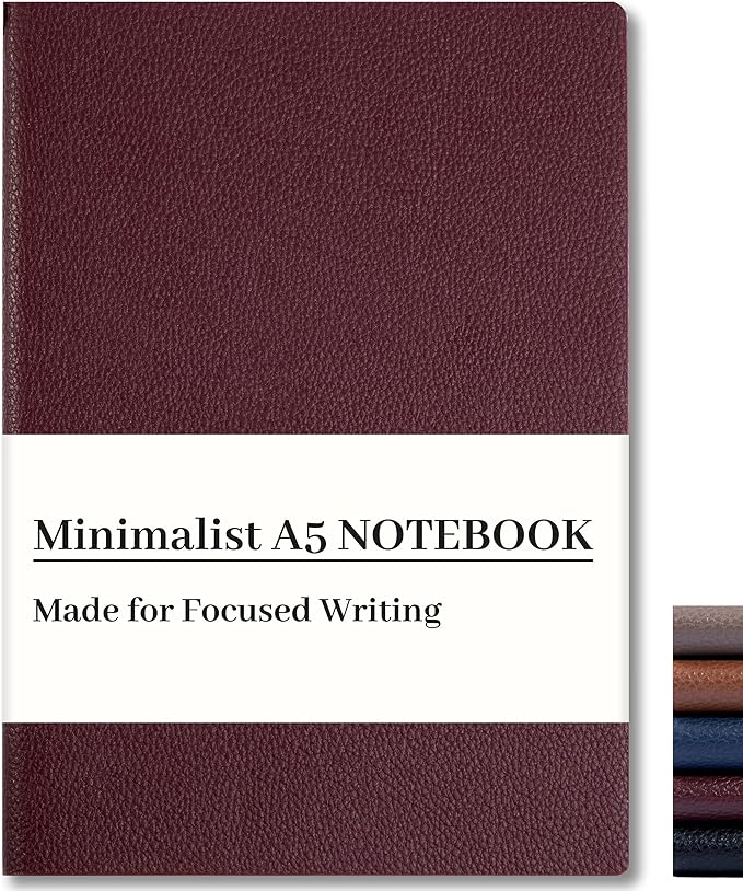 CAGIE Lined Journal Notebook for Men & Women,176 Pages A5 Medium Size Softcover Leather Journals for Writing,Travel,Business,Work & School, 100 GSM Thick Paper (5.7'' x 8.3'') (Burgundy)