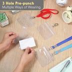 Marspark 50 Pieces Clear Plastic Horizontal Name Badge ID Card Holders with Waterproof Type Resealable Zip, 3.54 x 2.36 in, Transparent PVC Sleeve for Office Back to School Supplies