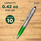 DISCOUNT PROMOS Custom Stylus Ballpoint Pens Set of 10, Personalized Bulk Pack - Black Ink, Great for Office, School, Business, Tradeshows, Events - Green