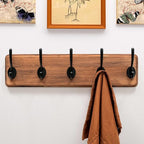 Dseap Wall Mounted Coat Rack: Patented, Heavy-Duty, 17.4" Long 5-Double-Hooks Wooden Hanger Rail for Winter Coats, Hat, Jacket, Clothing - Natural & Black, Pack of 2