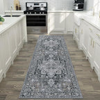GENIMO 2x7 Runner Rugs for Hallway, Machine Washable Non Slip Vintage Rugs, Low Pile Lightweight Soft Print Rug for enrtyway, Corridor, Home Office, Kitchen,Dark Gray