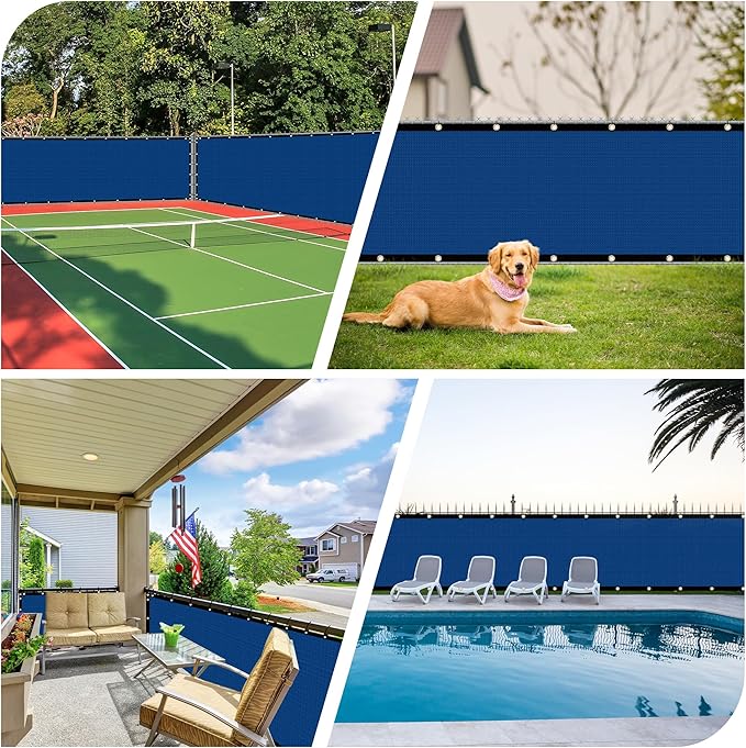 iCover 4x25ft Privacy Screen Fence, Outdoor Fencing Panels, Garden Windscreen Mesh Shade Sail Net Barrier, Include Reinforced Bindings and Brass Grommets Cable Zip Ties, Blue