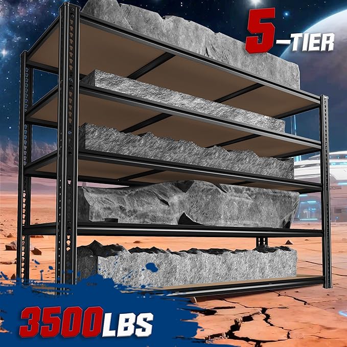 ROOMFAVE 60" W Garage Shelving 72" H Metal Shelving 3500LBS Storage Shelves Heavy Duty 5 Tier Adjustable Shelving Unit for Storage Rack Pantry Shelf Commercial,60" W x 18" D x 72" H