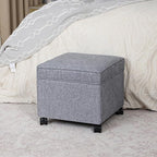 Adeco 17.5" Grey Square Storage Ottoman with Wheels, Modern Cotton Linen Foot Stool with Rollers - Movable & Convenient & Practical, Small Footstool for Living Room, Bedroom