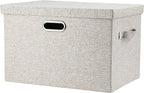 Graciadeco Large 17 36 Quart Collapsible Stackable Storage Bins with Lids, 1 Pack Beige Foldable Fabric Closet Storage Boxes with Lids, 4 Handles Toy Heavyduty Dark Gray Linen Storage Cube Box