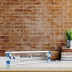 Signs ByLITA Floral Pattern Customized Nameplate | Indigo Blooms Personalized Full Color Acrylic Desk Sign