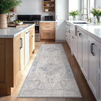 GENIMO 2'6"x10 Runner Rugs for Hallway, Machine Washable Non Slip Vintage Retro Rugs, Low Pile Lightweight Thin Print Rug for enrtyway, Corridor, Home Office, Kitchen, Khaki Blue