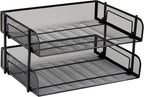 Mind Reader Stackable Paper Tray, Desktop Organizer, File Storage, Office, Metal Mesh, 13.5" L x 10" W x 7.25" H, 2 Pcs., Black