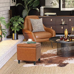Homebeez Tufted Faux Leather Storage Ottoman Square Cube Foot Rest Stool with Flip Top, Orange
