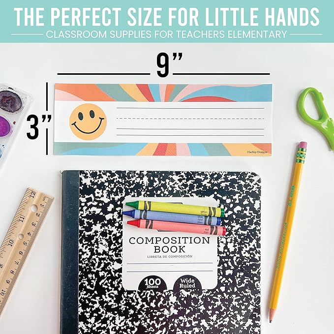 Desk Name Tags for Classroom -25 Student Name Plates for Classroom Kindergarten, Preschool, 1st, 2nd & 3rd Grade, 9x3 Teacher Nameplates for Student Desks & Cubbies, Retro Nametags