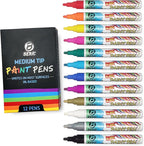 Premium Paint Pens by Beric 12 pack, Oil-based Paint Marker, Medium Point, Writes on Almost Anything, Water and Sun Resistant Vibrant Colors Low Odor Long Lasting Fast Drying Assorted Colors
