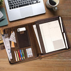 Full Grain Leather Portfolio with Zipper, Professional Business Organizer for Men Women, Executive Resume Folder with A4 Notepad Holder, Card Slots, Pen Loop, 10x13'', Luxury Gift Set