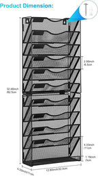 Solinxe 10-Tier Wall File Organizer, Mesh Mail Organizer Wall Mounted Paper Document Holder, Vertical Magazine Rack, Metal Hanging Clipboard Storage Basket for Office Home School Organization, Black