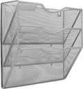 EasyPAG Hanging Wall File Organizer, 3 Pocket Wall Mounted Mail Organizer, Vertical Document Folder Holder with Nametag Label, Space Saving Paper Storage Magazine Rack for Office Home School, Silver
