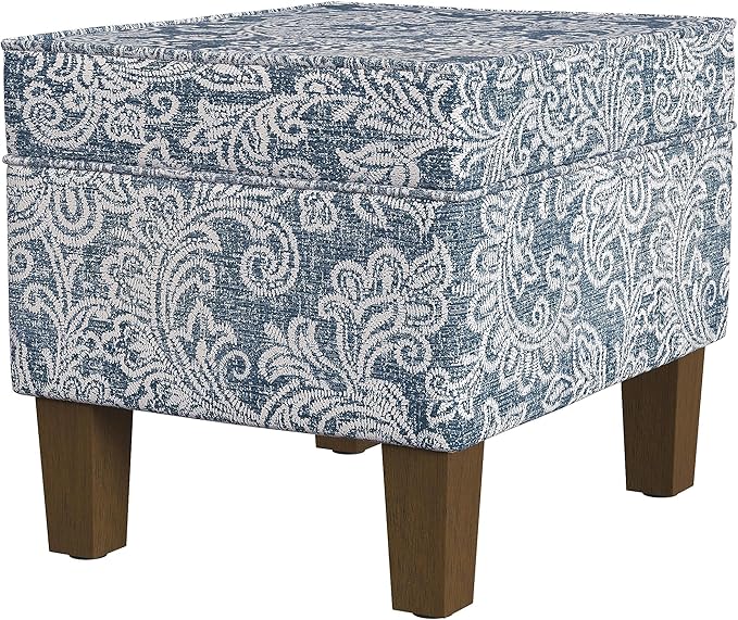 Spatial Order Home Decor | Dinah Collection Modern Storage Ottoman | Ottoman with Storage for Living Room & Bedroom(Blue Denim Jacobean Print)