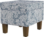 Spatial Order Home Decor | Dinah Collection Modern Storage Ottoman | Ottoman with Storage for Living Room & Bedroom(Blue Denim Jacobean Print)