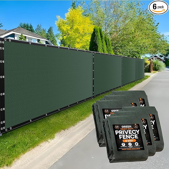 Xpose Safety Privacy Fence Screen 6’ x 50’ (6 Pack) – Heavy Duty Green Mesh with 90% Visibility Block, UV Protection – for Garden, Yard, Nursery, Kennel, Dog Run, Greenhouse