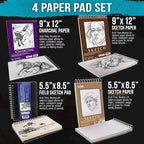 U.S. Art Supply 4-Pad Sketch Book and Drawing Paper Set (242 Sheets) - Sizes (5.5 x 8.5 and 9 x 12 Inch) Spiral Bound, Artist Drawing Pads for Mixed Media