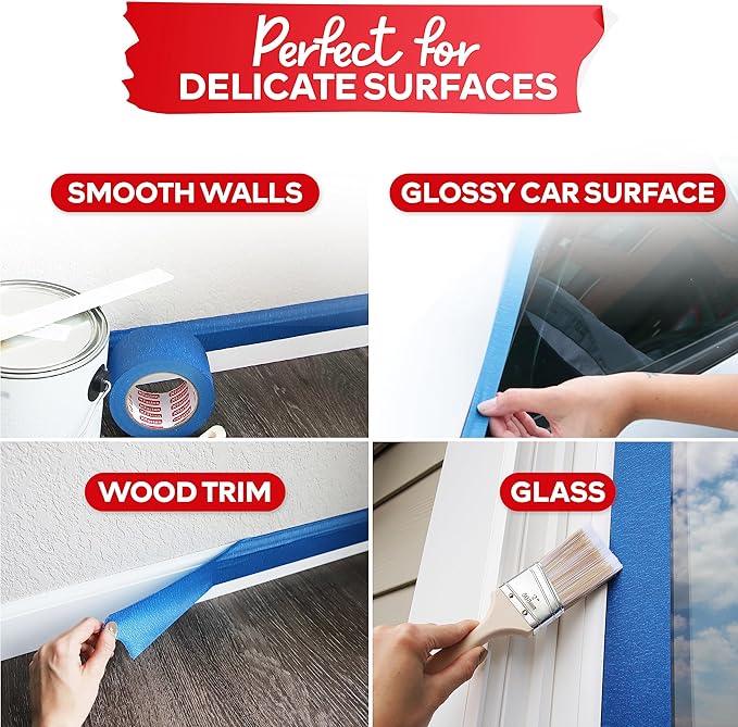 XFasten Blue Painters Tape 3 Inch Wide x 180 Feet Bulk (3-Pack, 540ft Total) Wall Safe UV-Resistant Blue Masking Tape 3 Inch Wide for Indoor and Outdoor Walls, Painting, Wood, Automotive