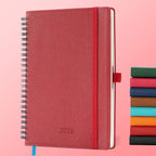 IN-LUXPRO Planner 2026 Daily Weekly and Monthly,8.5"x6.5",12 Months Spiral Bound Calendar Agenda with Self-adhesive Pen Holder,2026 Appointment Book with Vegan Leather Soft Cover,Red
