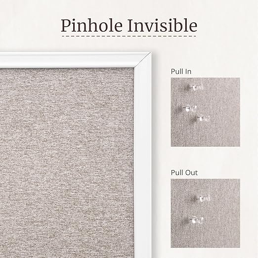VUSIGN Linen Bulletin Board, 30'' x 20'' Large White Cork Board Decorations, Wall Mounted White Framed Cork Boards, Fabric Pin Boards for Walls with 10 Pushpins for Home, School, Office