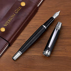 Webson Gill Show Up' Black Luxury Executive Fountain Pen, Woven Lacquer & Chrome, Medium Nib, Smudge Free, No Bleed, Use Any Fountain Ink with Included Converter, Fits Cartridges (sold separately)
