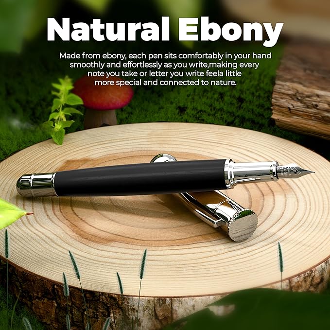 WEMATE Fountain Pen Set, Fine Nib with 20PCS 2.6MM Ink Cartridges(10 Black&10 Blue),1 Ink Converter, Nice Luxury pen for Men, Women, Cool Wooden Fountain Pen for Writing, Journaling, Calligraphy