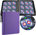 GEAoffice Waterproof Top Loader Binder Holds 324 Cards, Side Loading 9 Pocket Card Binder for Toploader, PU Leather Card Collection Album Folder Holder for 3"×4" Rigid, MTG, TCG, Sports Cards, Purple