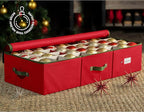 ZOBER Underbed Christmas Ornament Storage Box - Stores 72 Large 4" Ornaments, With Dividers - Tear Proof 600D Oxford Fabric, Ornament Organizer Storage Box, Durable Christmas Containers Holder - Red