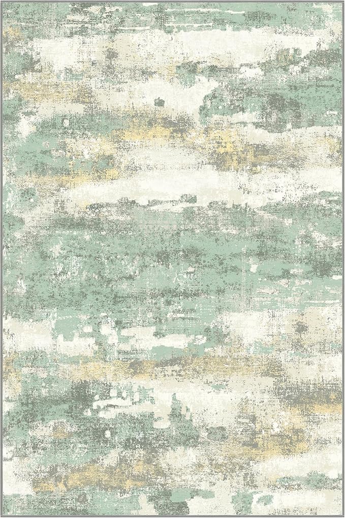 GENIMO No Crease Non Slip 8x10 Area Rugs for Living Room, Craft Woven Modern Abstract Rug, Soft Floor Carpet, Single-Piece Rugs for Bedroom, Dining Room, Office, Green Gray