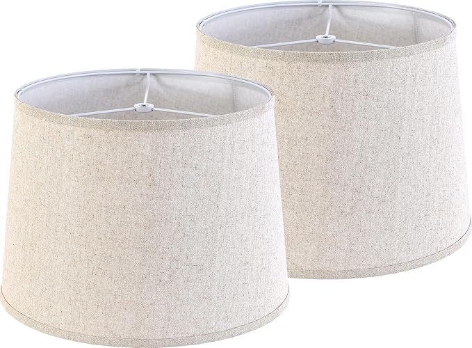 Drum Lamp Shades Larges (2 Pack), Modern Farmhouse Lampshades Beige for Floor&Table Lamps Replacement Living Room/Bedroom，14"Top×16"Bottom ×11"High(Spider), Required Assembly，By GO&SO