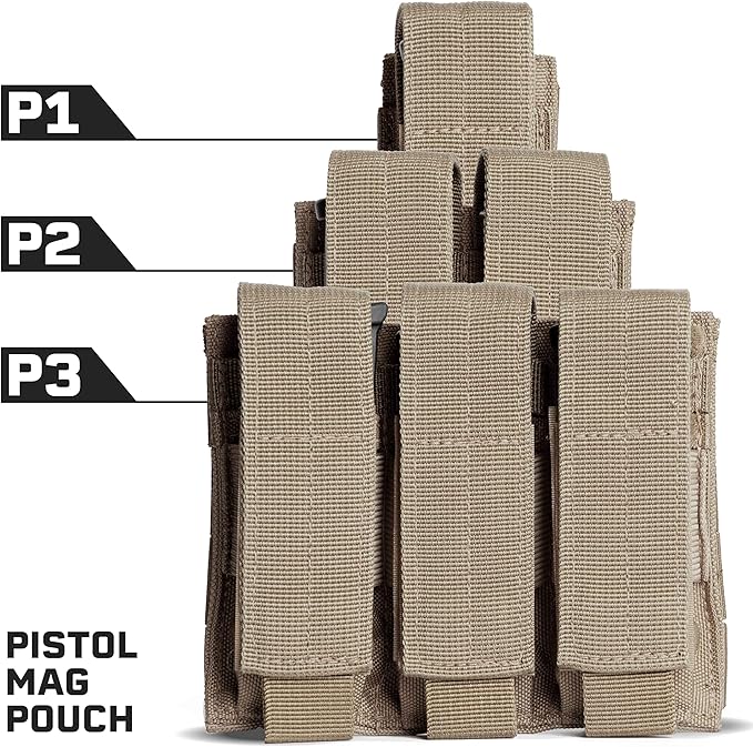 Tacticon P1 P2 P3 BattlePouch | Universal Pistol Mag Pouch | Combat Veteran Owned Company | Molle Single Double Triple Pistol Magazine Holster for Ammo | Tactical Bag Accessories Holder
