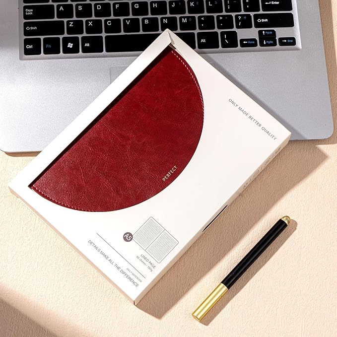 CAGIE Lined Journal for Women, 100GSM Leather Journals for Writing with Buckle Closure,A5 Hardcover Diary Journaling Notebooks for Business Work School Note Taking 5.9" x8.59 (Red)