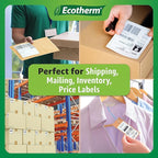4" x 1" Thermal Labels | 6 Rolls | 15000 Labels | fits Zebra, Munbyn, Rollo, Godex, Arkscan, iDPRT, Offnova Thermal Label Printers and More | Blank White Adhesive Stickers by Ecotherm