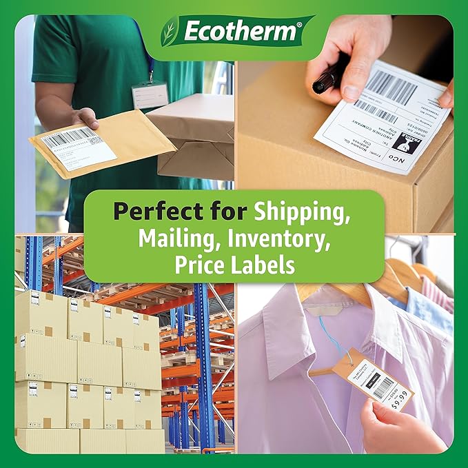 4" x 1" Thermal Labels | 6 Rolls | 15000 Labels | fits Zebra, Munbyn, Rollo, Godex, Arkscan, iDPRT, Offnova Thermal Label Printers and More | Blank White Adhesive Stickers by Ecotherm