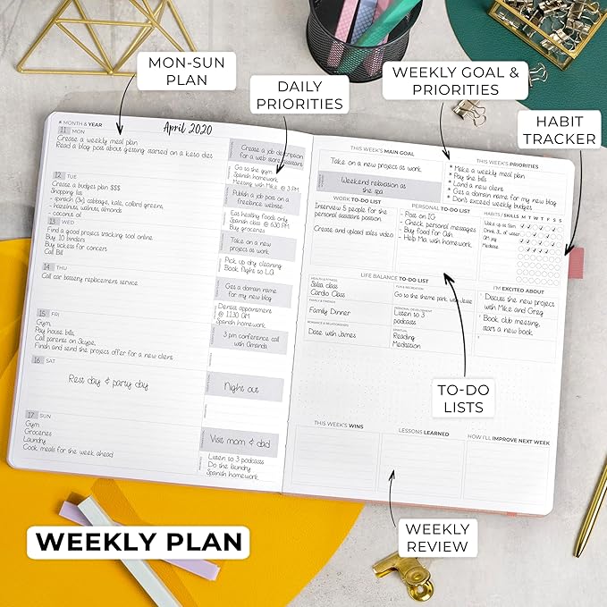 Clever Fox Planner Pro Premium – Luxurious Weekly & Monthly Planner with Budget Organizer for Productivity & Goals, Undated, A4 (Rose Gold)