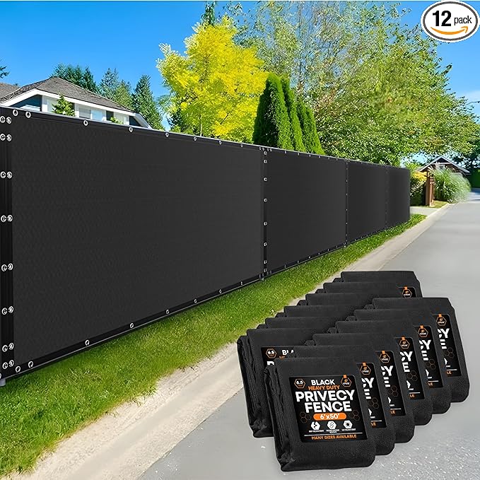 Xpose Safety Privacy Fence Screen 6’ x 50’ (12 Pack) – Heavy Duty Black Mesh with 90% Visibility Block, UV Protection – Includes Cable Ties – for Garden, Yard, Nursery, Kennel, Dog Run, Greenhouse