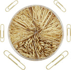 NEEWAY 500pcs Gold Paper Clips Assorted Sizes Small, Medium and Large Paperclips for Paperwork Ideal for Home, School and Office Use